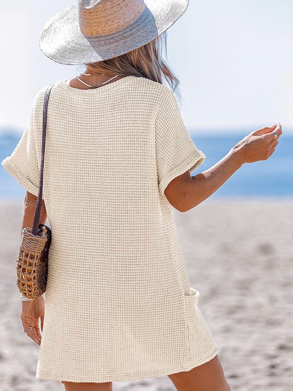 Cream V-Neck Waffle Knit Beach Cover-Up- Size Small, Brand New! - Picture 2 of 3